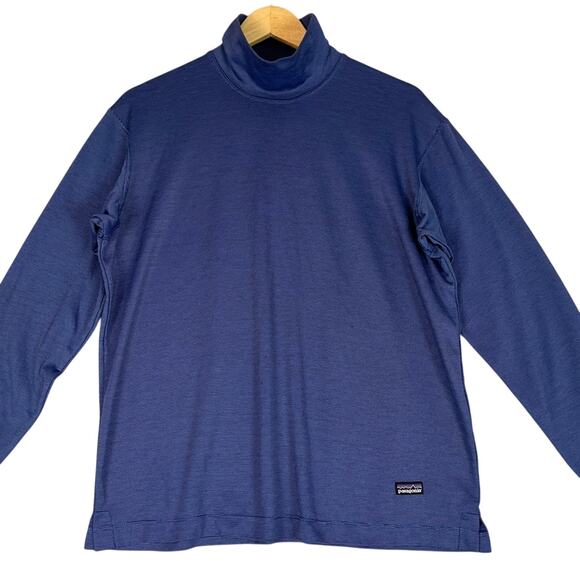 Patagonia Capilene Mock Neck Pullover Shirt Mens Large Blue Knit Base Layer - Picture 1 of 10